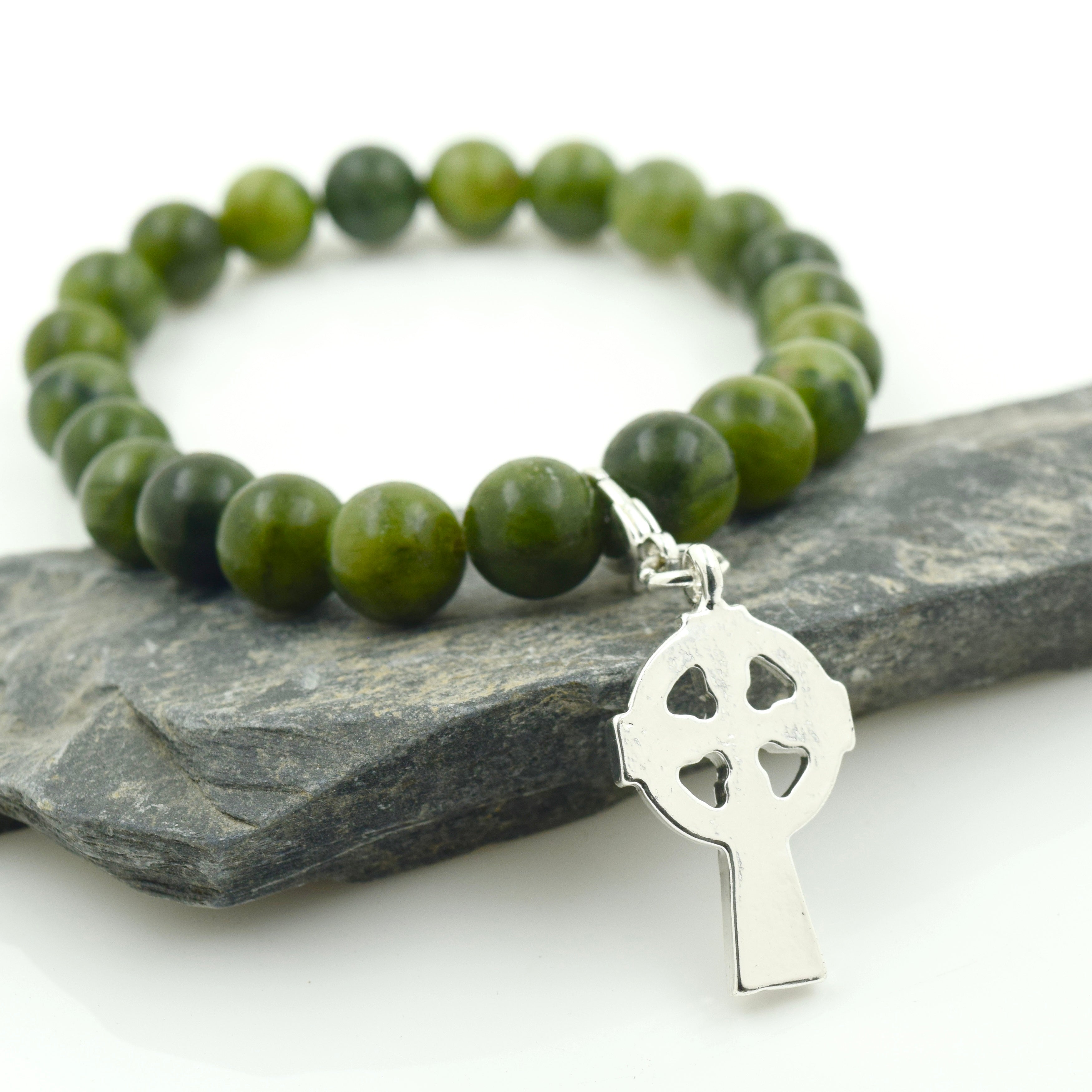 Celtic Cross Connemara Marble Stretch Bracelet