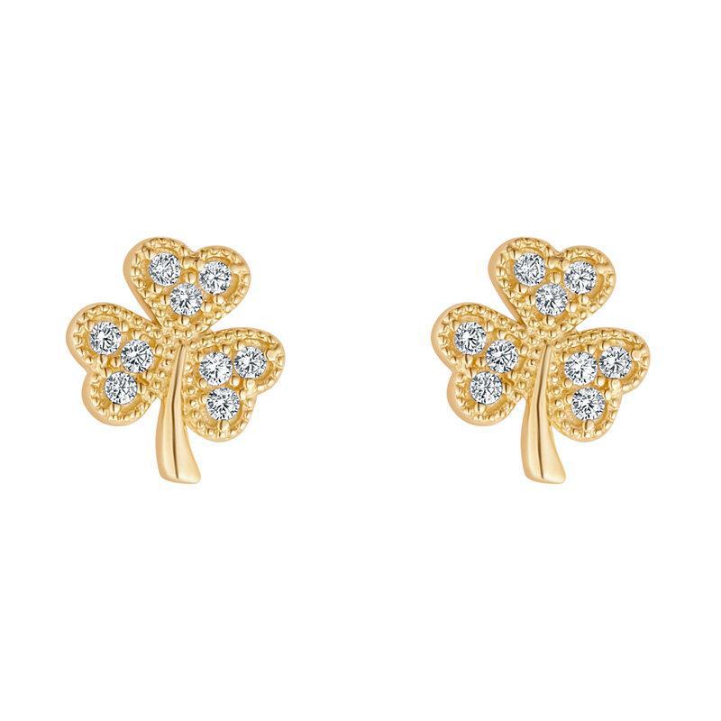 10K Gold Cz Shamrock Earrings with white background