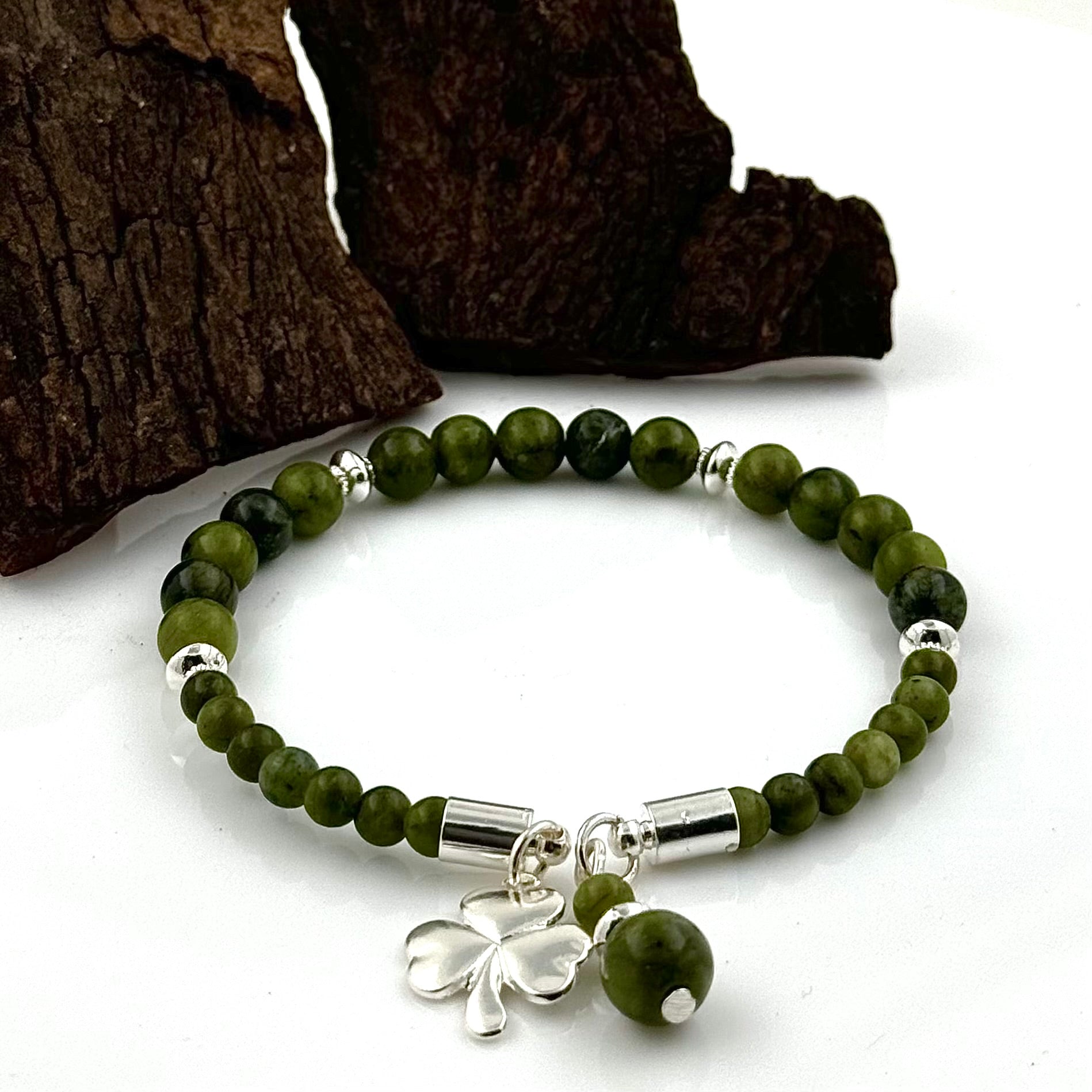 Connemara Marble Shamrock Charm Horseshoe Style Bracelet