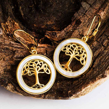 14KT Gold Vermeil Mother of Pearl Celtic Tree of Life Earrings