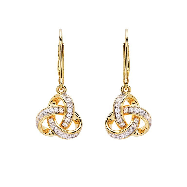 14KT Gold Vermeil Drop Celtic Knot Earring Studded With White Cubic Zirconias