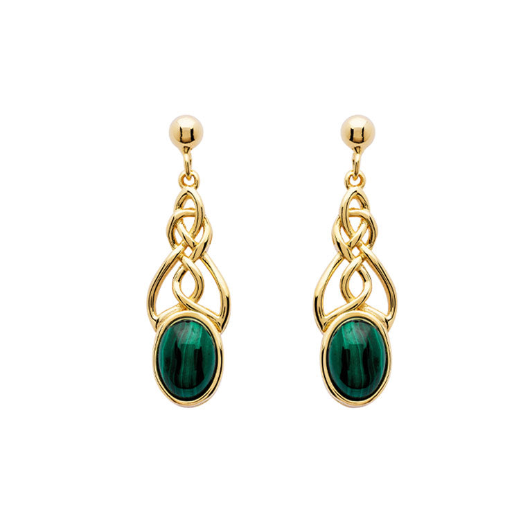 14KT Gold Vermeil Drop Malachite Celtic Earrings