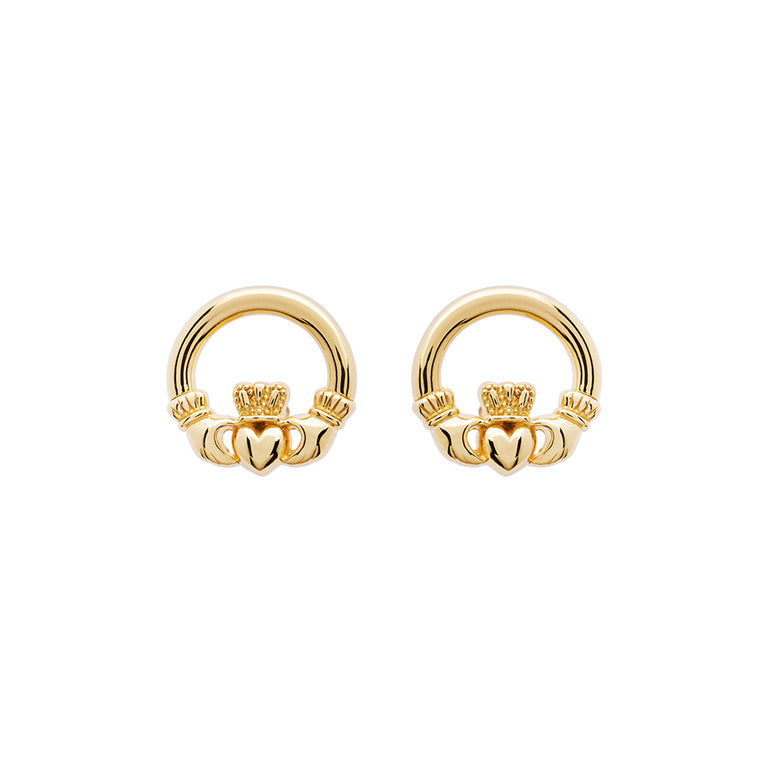 14KT Gold Vermeil Stud Claddagh Earrings