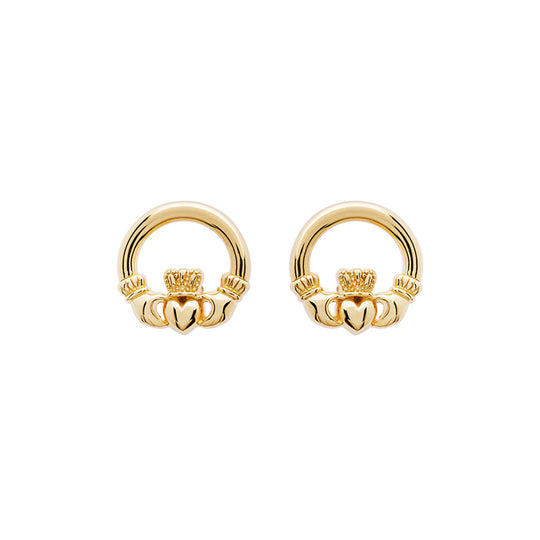 14KT Gold Vermeil Stud Claddagh Earrings