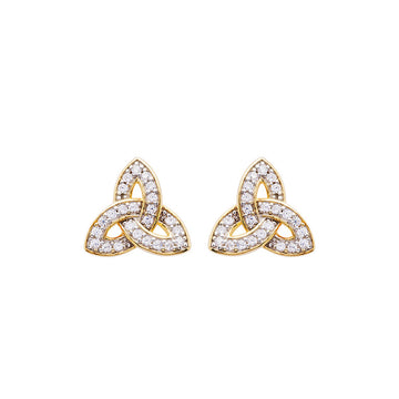 14KT Gold Vermeil Stud Trinity Knot Earrings Adorned with White Cubic Zirconias