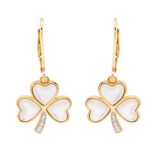 14KT Gold Vermeil Mother of Pearl Irish Shamrock Earrings