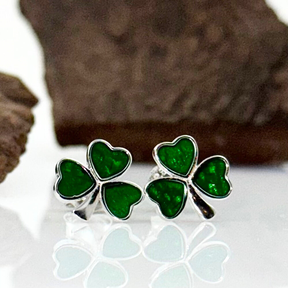 Sterling Silver Enamel Shamrock Stud Earrings