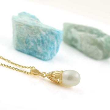 Pearl Trinity Knot Necklace in Gold Over Sterling Silver