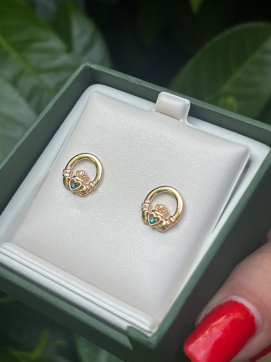 Gold Plated Crystal Claddagh Stud Earrings