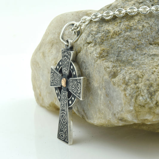 Medium Warrior Cross Necklace with Gold Bead