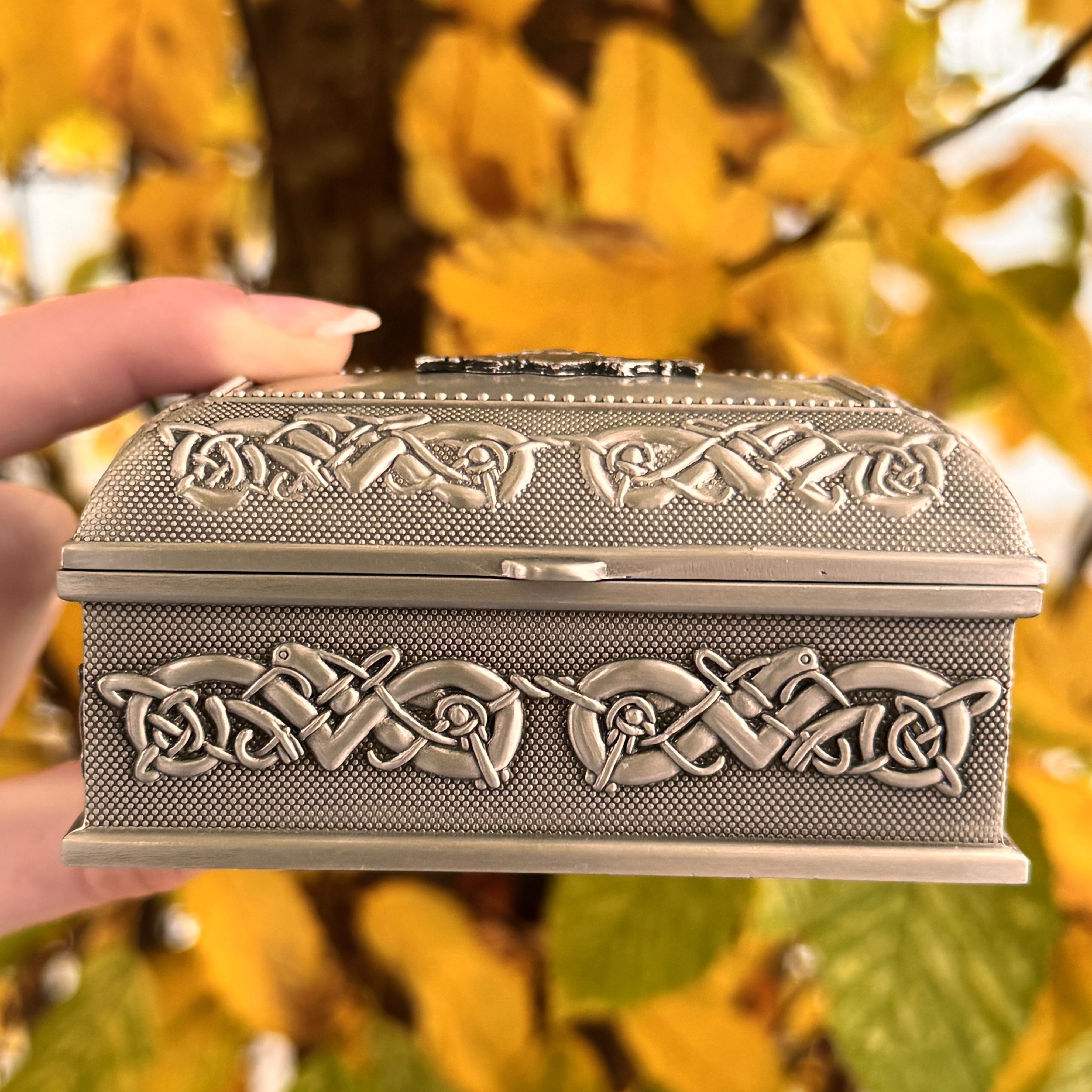 Vintage Celtic Jewelry Box with Claddagh Design