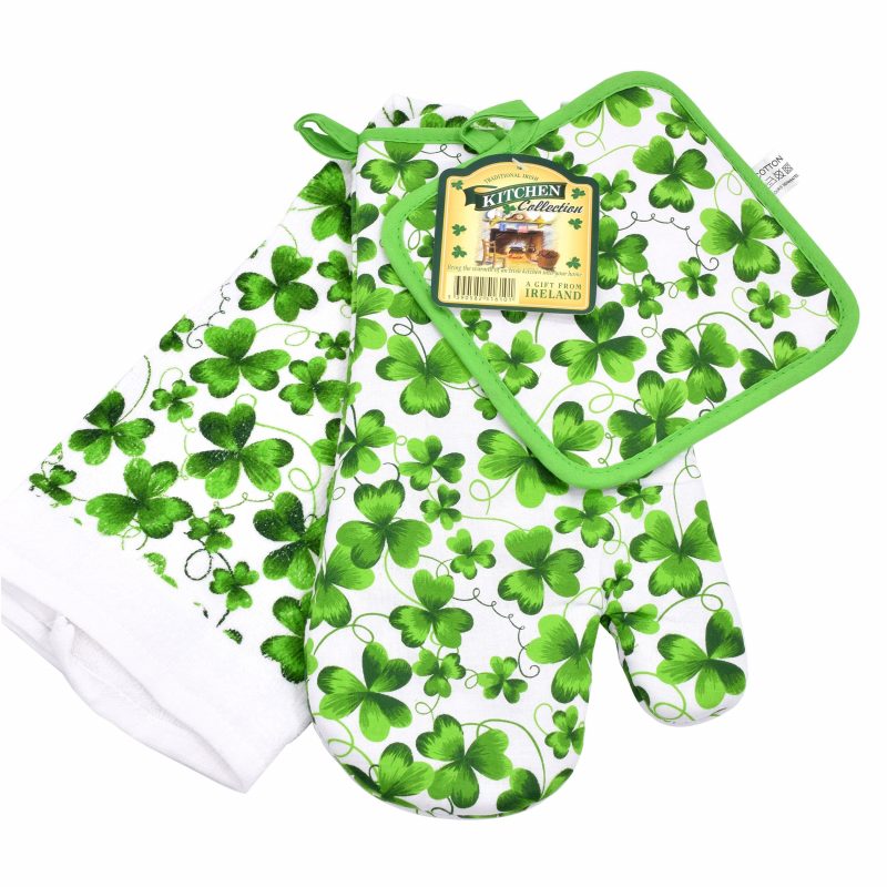 Shamrock Style Tea Towel, Oven Flove and Pot Holder Set