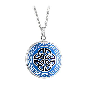 Rhodium Blue Enamel Four Trinity Knots Pendant