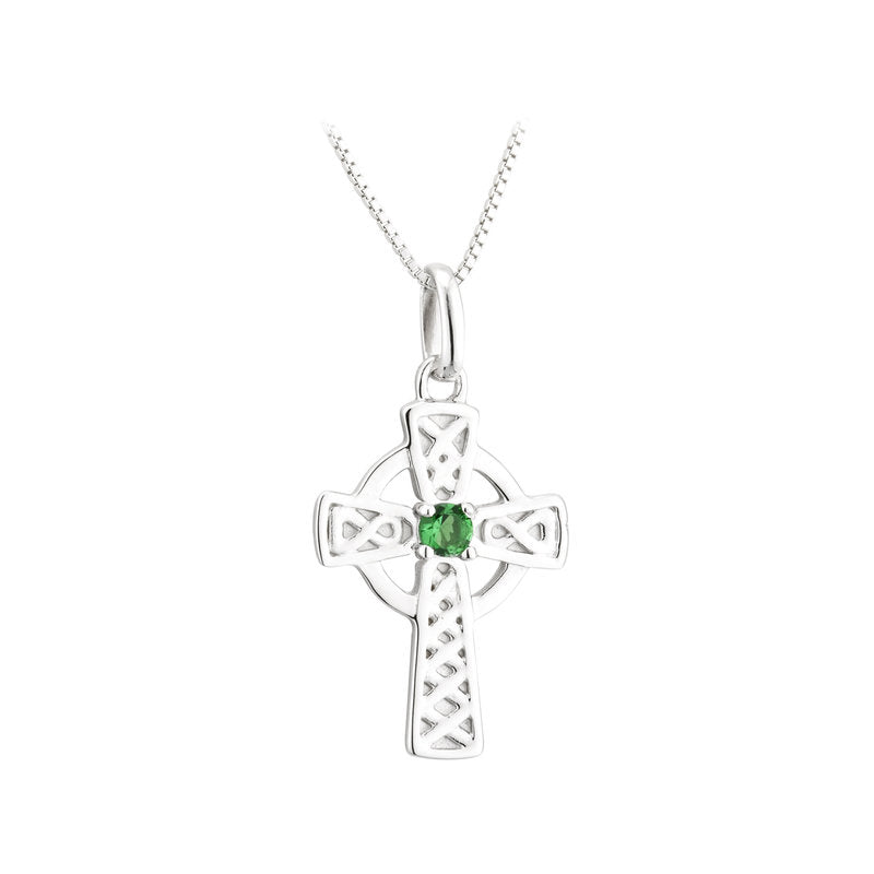 Sterling Silver Green Crystal Small Cross Pendant