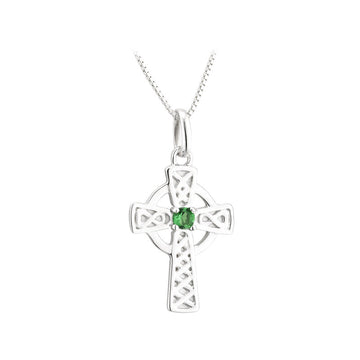 Sterling Silver Green Crystal Small Cross Pendant