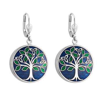 Rhodium Enamel Tree Of Life Earrings