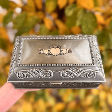 Vintage Celtic Jewelry Box with Claddagh Design