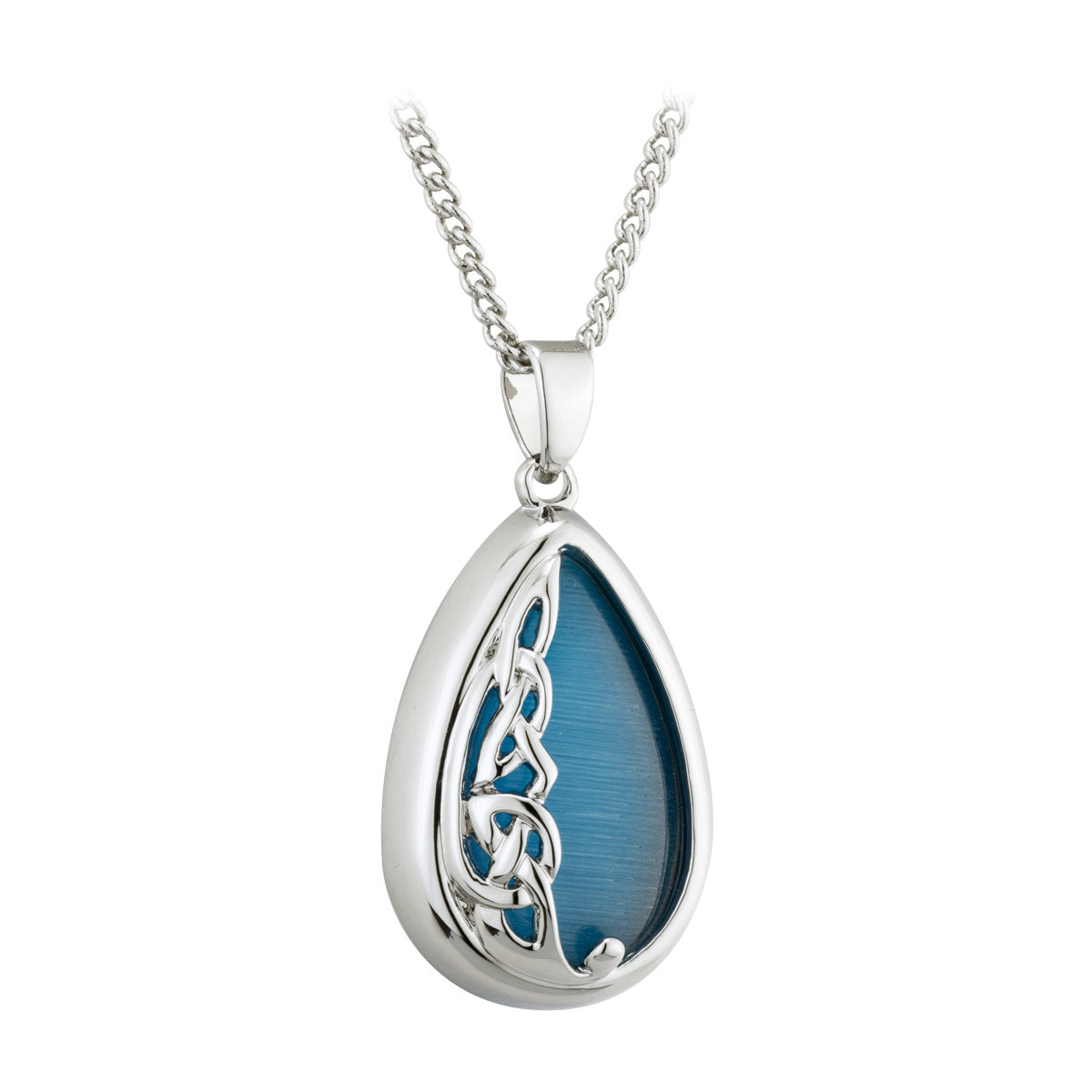 Rhodium Bok Aqua Cat Eye Pendant