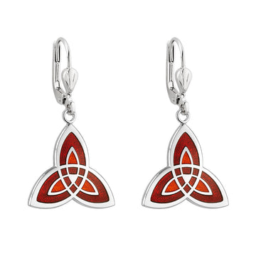 Rhodium Red Enamel Trinity Knot Earrings