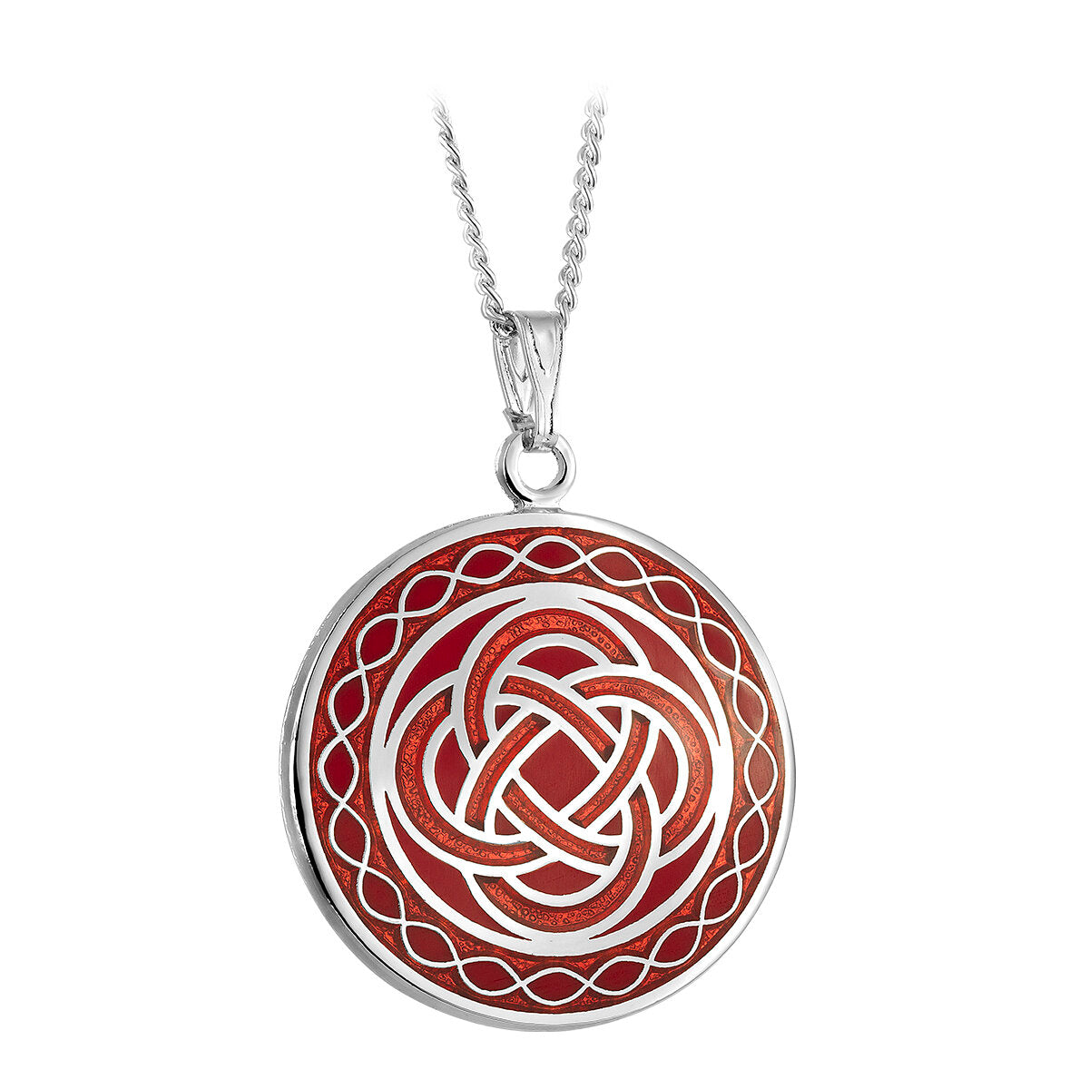 Rhodium Red Enamel Celtic Knot necklace