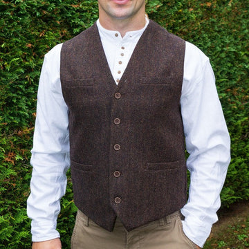 Tweed Herringbone Waistcoat - Brown