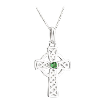 Sterling Silver Large Green Crystal Cross Pendant