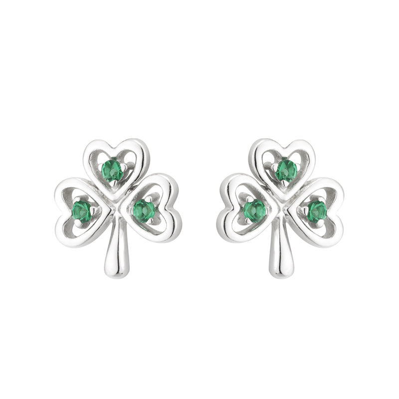 Sterling Silver Crystal Shamrock Stud Earrings