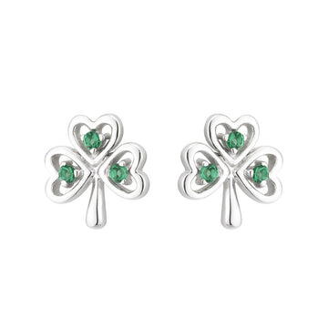 Sterling Silver Crystal Shamrock Stud Earrings