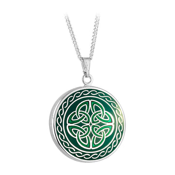 Rhodium Green Enamel Four Trinity Knots Pendant