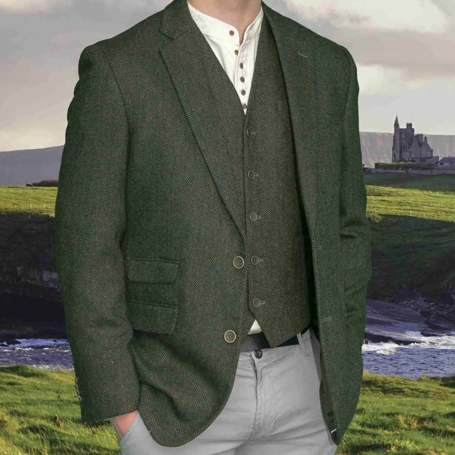 Irish Wool Tweed Sport Jacket - Olive