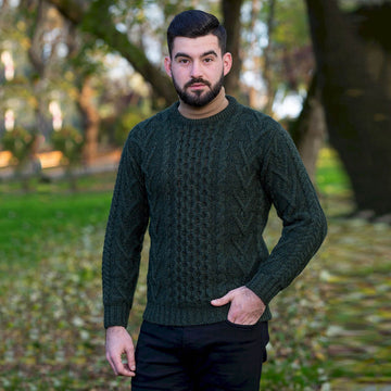 Mens Merino Green Aran Sweater