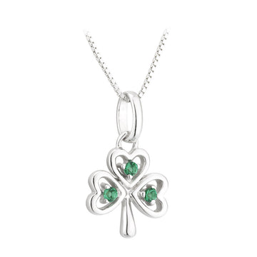 Sterling Silver Green Crystal Shamrock Pendant