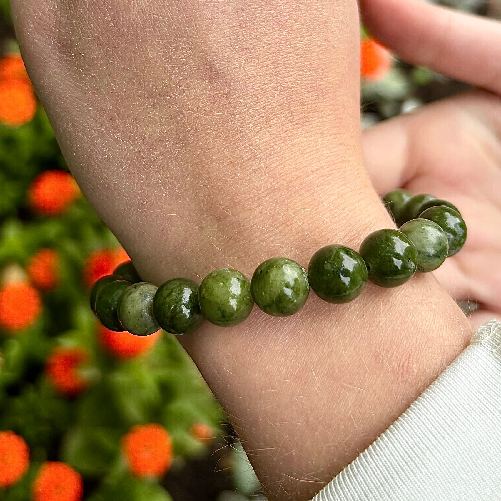 Celtic Cross Connemara Marble Stretch Bracelet