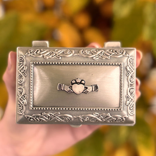 Vintage Celtic Jewelry Box with Claddagh Design