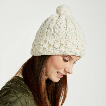 Honeycomb and Cable Hat with Pom Poms