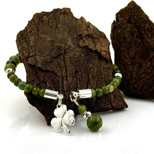 Connemara Marble Shamrock Charm Horseshoe Style Bracelet