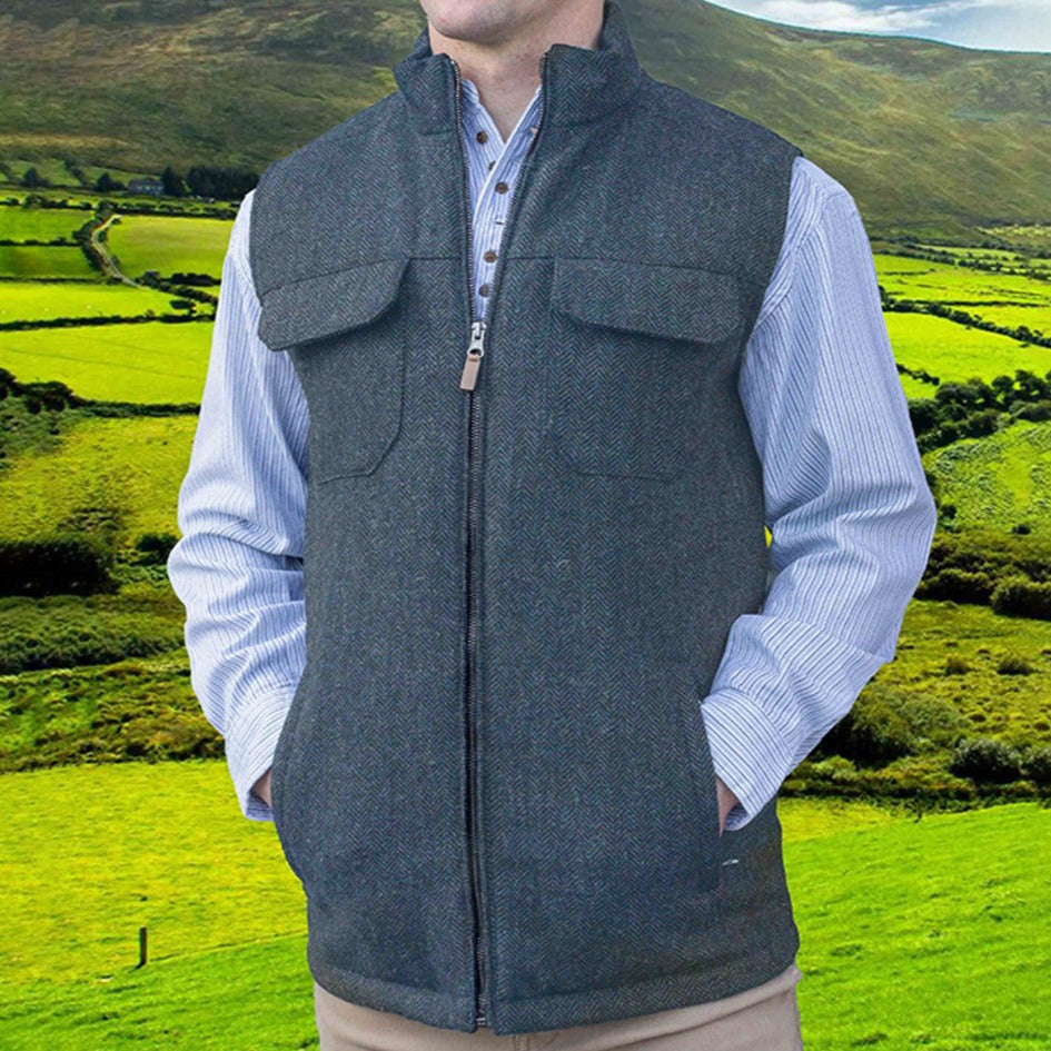 Irish Wool Tweed Bodywarmer - Charcoal