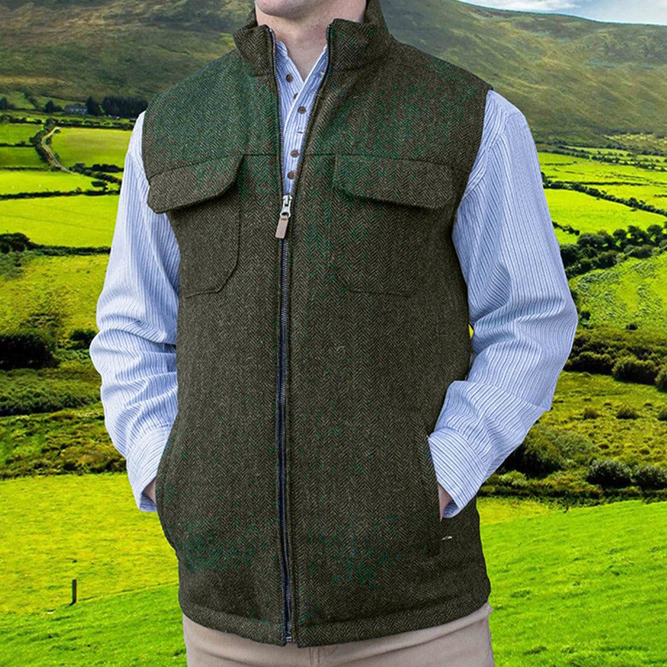 Brian Irish Wool Tweed Bodywarmer - Olive