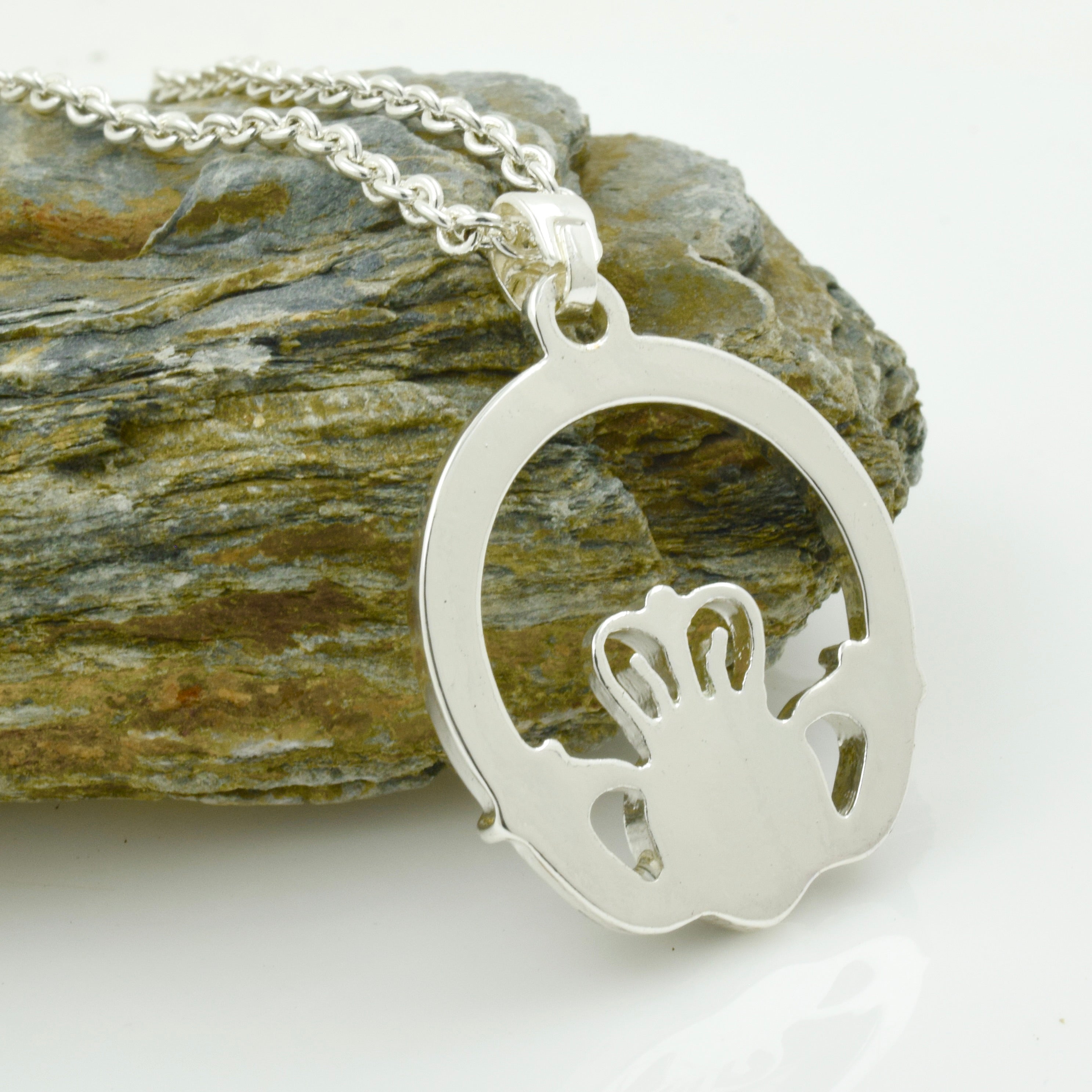 Silver Plated Connemara Marble Claddagh Pendant