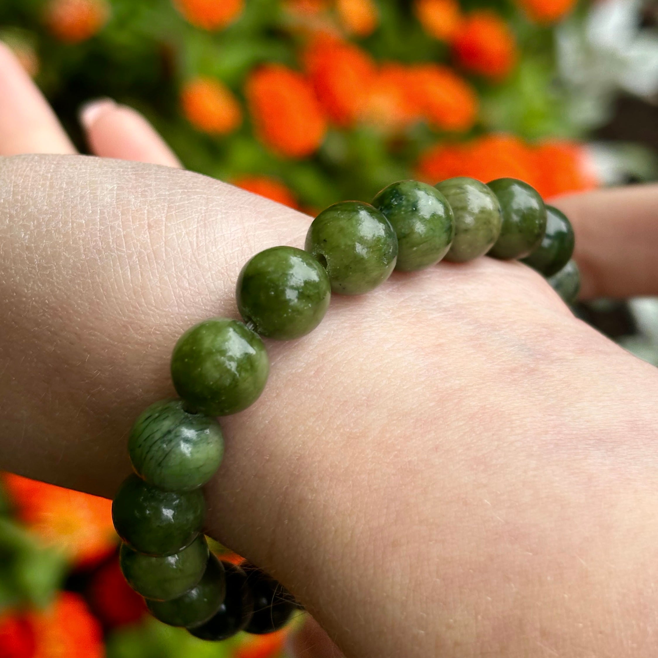 Celtic Cross Connemara Marble Stretch Bracelet