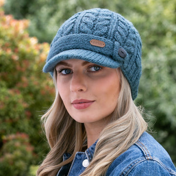 Aran Cable Peak Hat Denim Blue