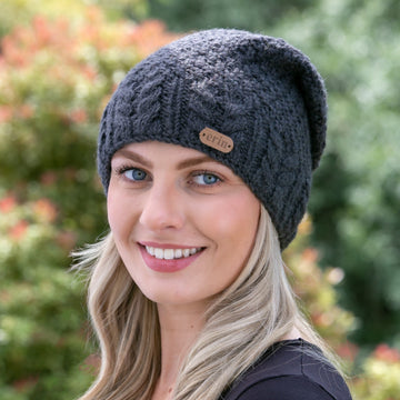 Floppy Button Down Hat with an Aran Cable Band Charcoal