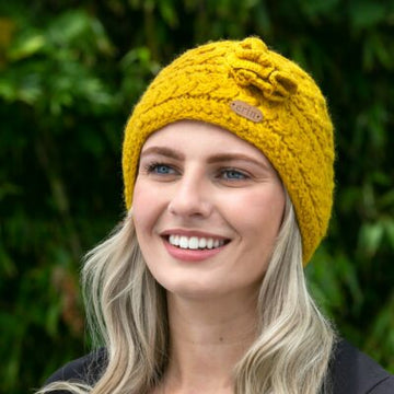 Aran Trellis Design Pullon Hat Mustard