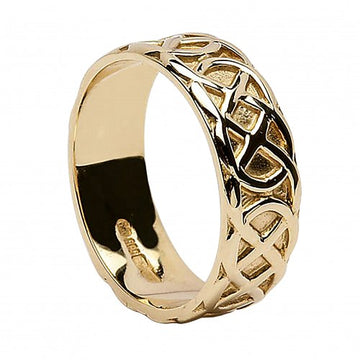 Irish Wedding Ring - Celtic Knots - 10 Karat Gold - Wide