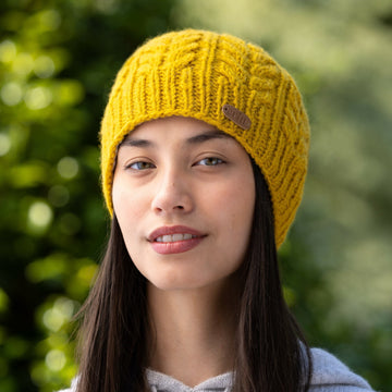 Aran Cable Pullon Hat Mustard