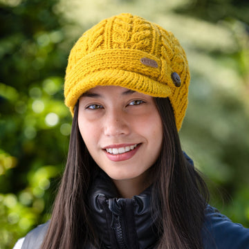 Aran Cable Peak Hat Mustard