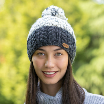 Uneven Wool Bobble Hat Flecked Charcoal