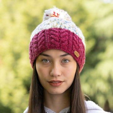 Uneven Wool Bobble Hat Flecked Burnt Red