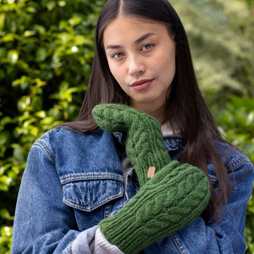 Aran Cable Mittens Dark Green