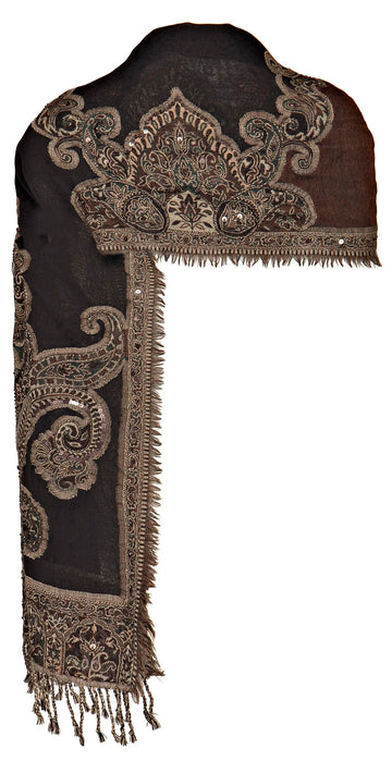 Jimmy Hourihan Black / Tan Beaded Stole with Paisley Motif